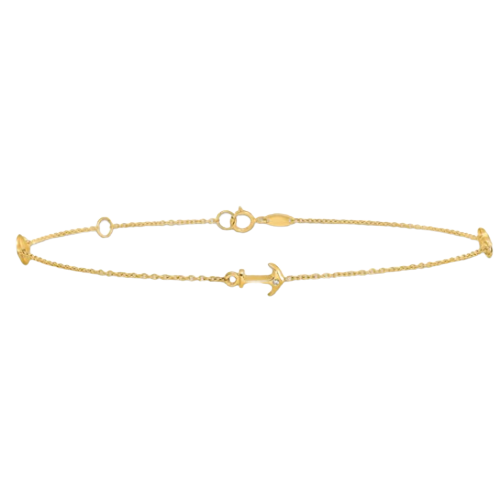 Leslie's 14K CZ Polished Anchor Anklet | LF649-9