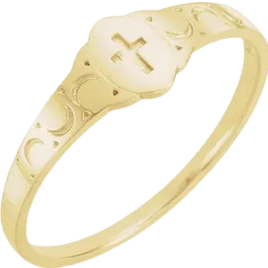 14K Yellow Oval Youth Cross Signet Ring