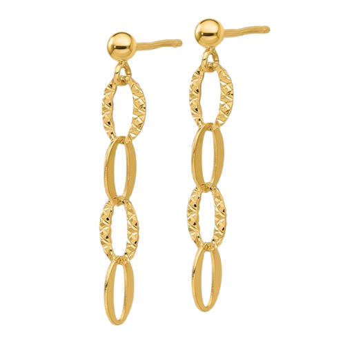 14K D/C Oval Link Post Dangle Earrings | SF3017E