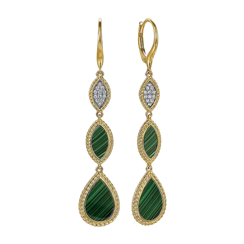 14K Yellow Gold Diamond and Malachite Rope Drop Earrings | EG15084Y45MA
