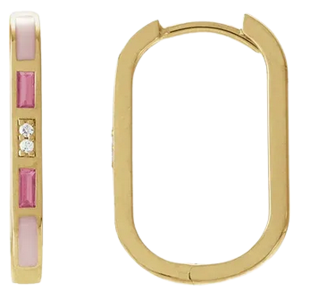 14K Yellow Natural Pink Tourmaline & .02 CTW Natural Diamond 19.6 mm Hoop Earrings | 689131
