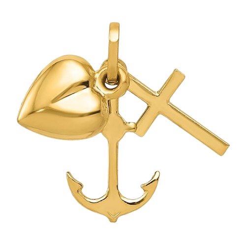 14K Polished Heart Cross Anchor Charm| YC1067