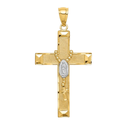 14K with Rhodium Cross with Rosary Pendant| C4771