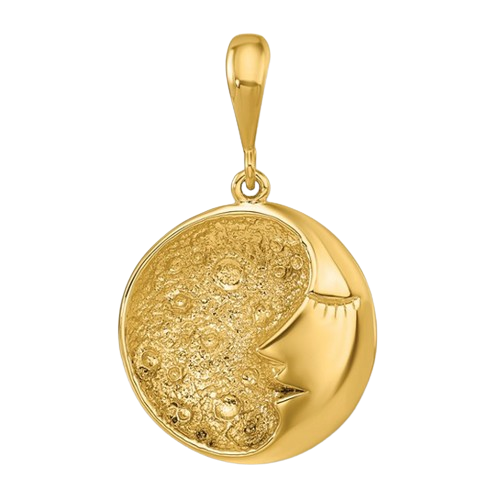 Herco 14K Polished and Textured Round Moon and Face Pendant