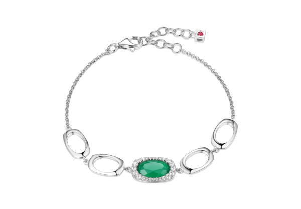 SS ELLE "AUREOLE" RHODIUM PLATED GENUINE CHRYSOPRASE OV11X7MM &CUBIC ZIRCONIA WITH OVAL LINK BRACELET 6.75"+1.75" EXTENSION | R1LAJDA44R