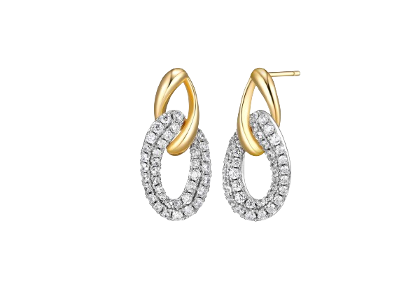 SS ELLE "EBULLIENCE" GOLD AND RHODIUM PLATED 2TONE TWISTED OVAL LINK WITH CUBIC ZIRCONIA STUD EARRING |32LCMX9758