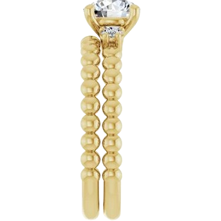 Round 3-stone Beaded Engagement Ring Mounting| 124580