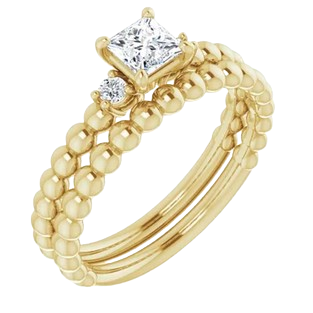 Square 3-stone Beaded Engagement Ring Mounting| 124580