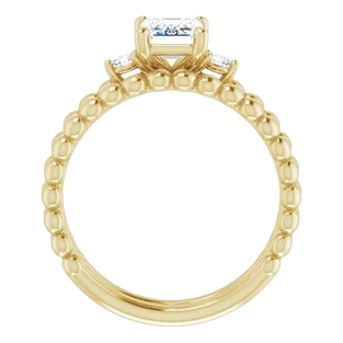 Emerald 3-stone Beaded Engagement Ring Mounting| 124580
