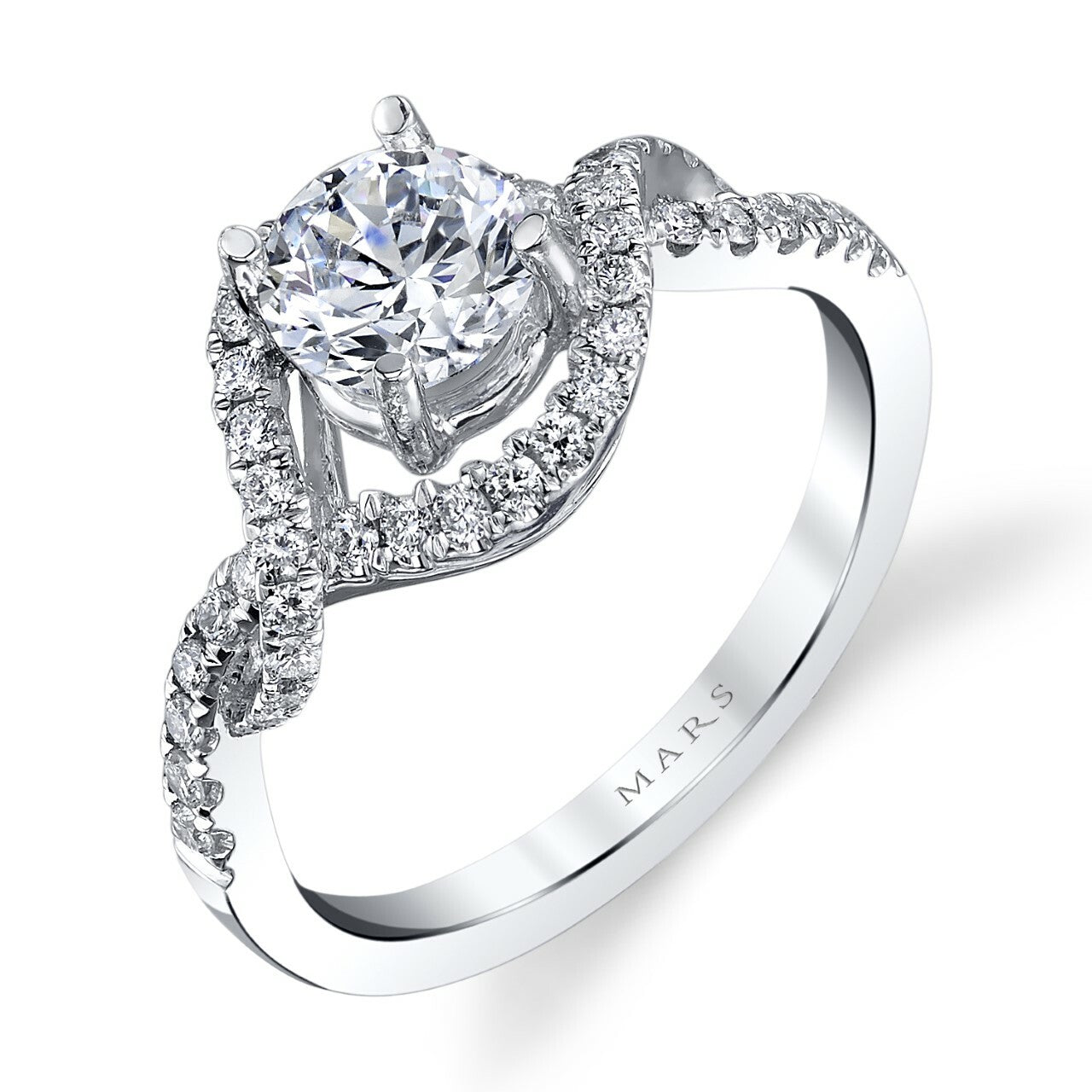 14kt White Gold Diamond Halo Ring with round C.Z.