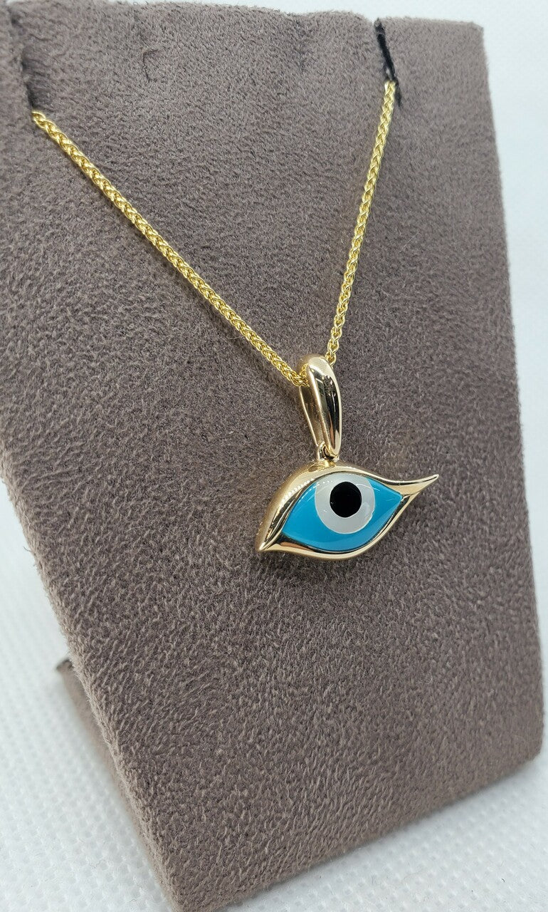 Kabana Mother of Pearl, Onyx & Turquoise Evil Eye Pendant| 804-00222