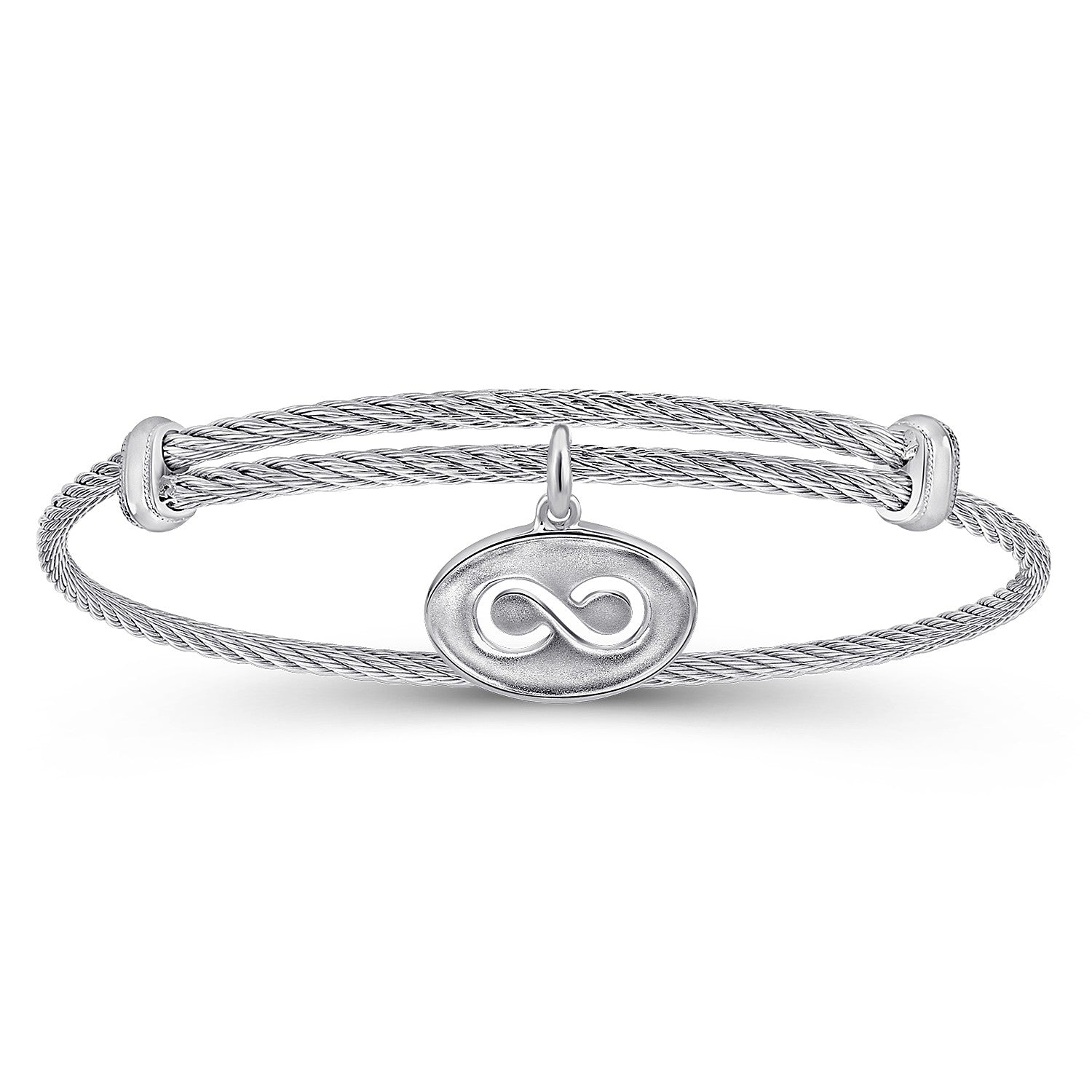 Gabriel & Co Adjustable Twisted Cable Stainless Steel Bangle with Sterling Silver Infinity Charm | BG3633MXJJJ