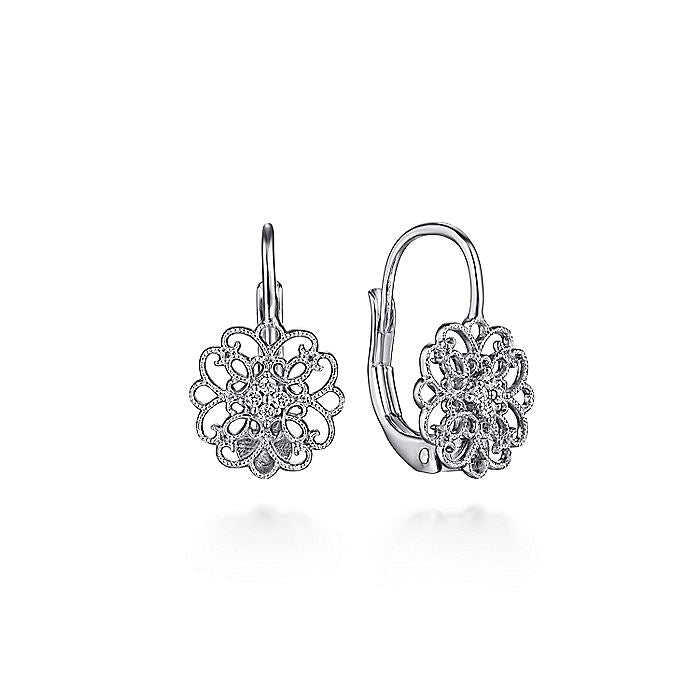 Gabriel & Co Sterling Silver White Sapphire Vintage Inspired Openwork Drop Earrings | EG12166SVJWS