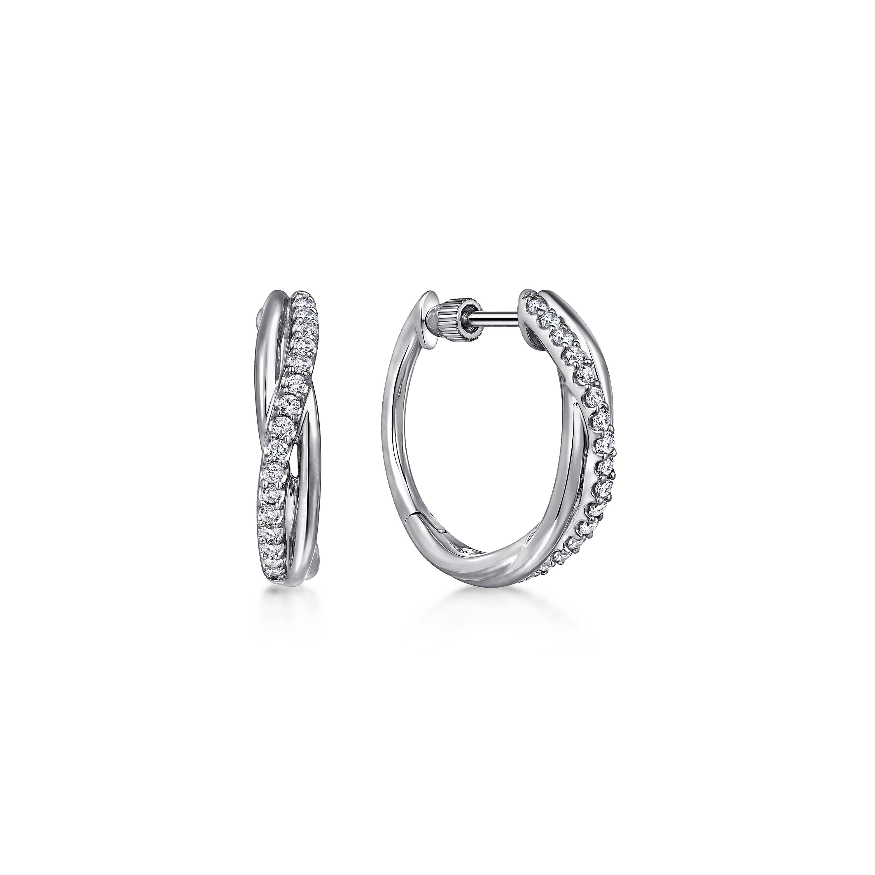 Gabriel & Co 925 Sterling Silver Twisted 15mm White Sapphire Huggies | EG13539SVJWS