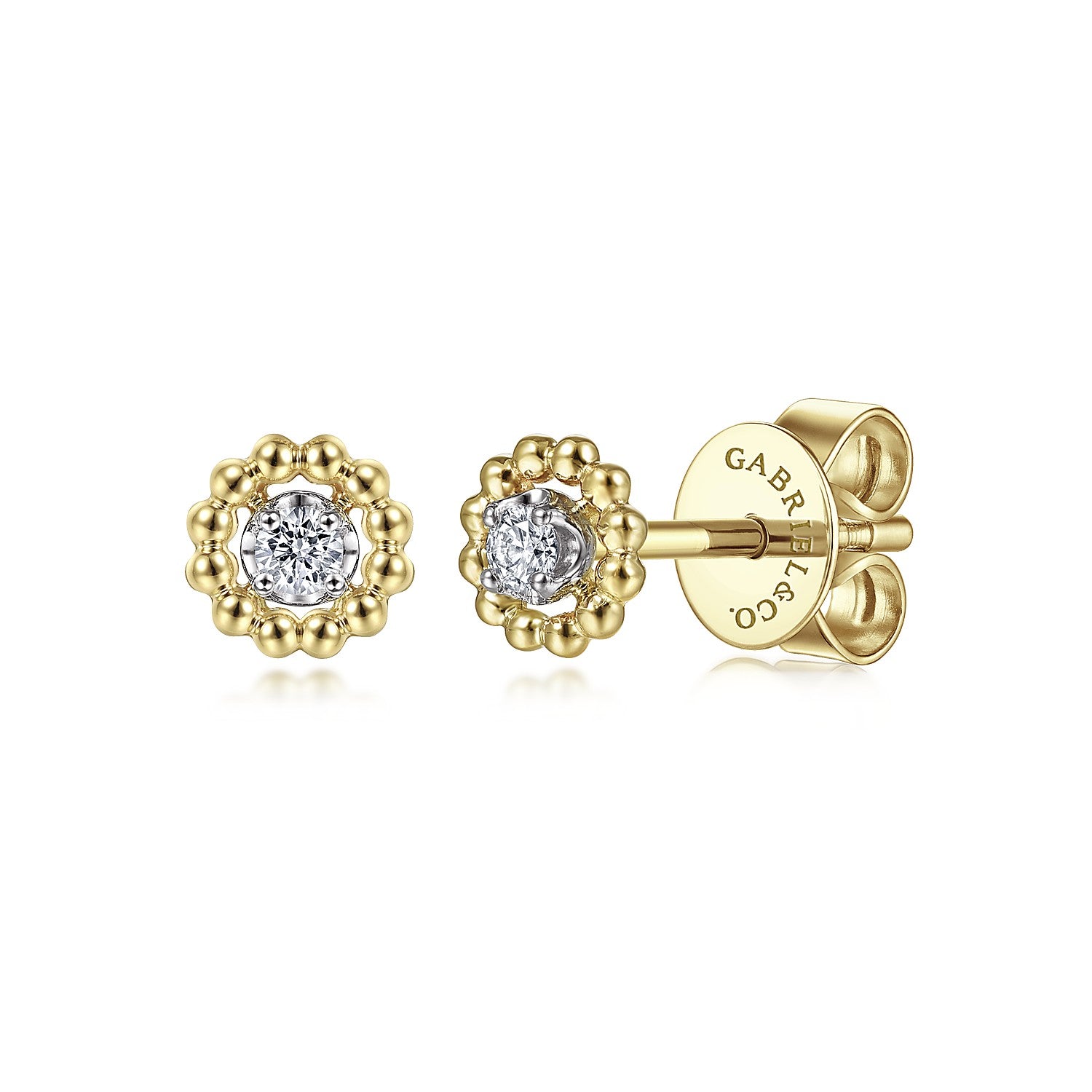 Gabriel & Co 14K Yellow-White Gold Diamond Pavé Center and Bujukan Frame Stud Earrings | EG14080M45JJ
