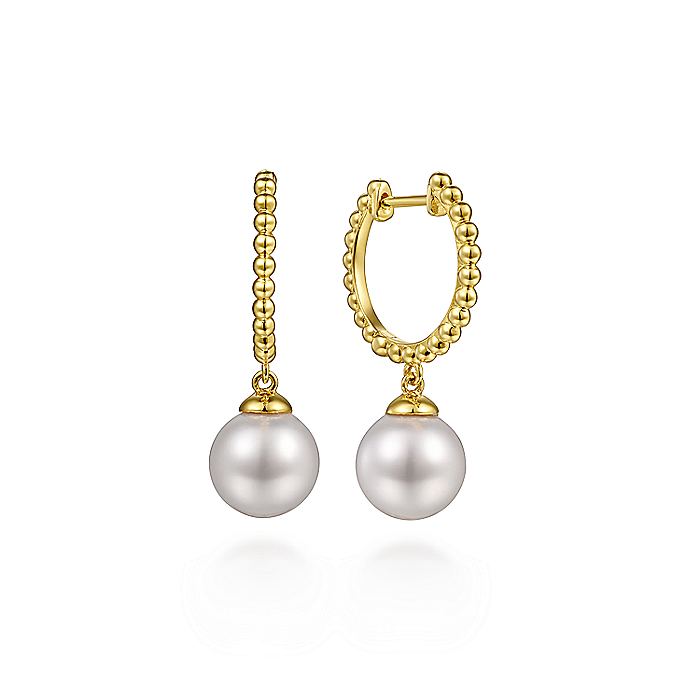 14K y/g Gabriel & Co Bujukan Huggies with Pearl Drops | EG14495Y4JPL