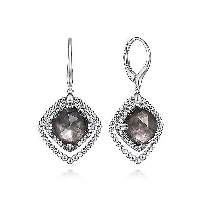 Gabriel & Co Sterling Silver White Sapphire and Rock Crystal/Black Mother of Pearl Drop Earrings | EG14583XBSVJMC