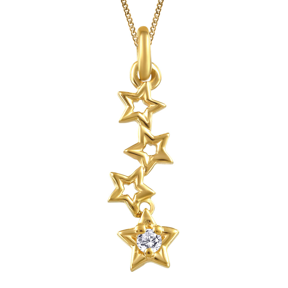 14kt Yellow Gold 4 Star Necklace with Diamond | FIG2632P02