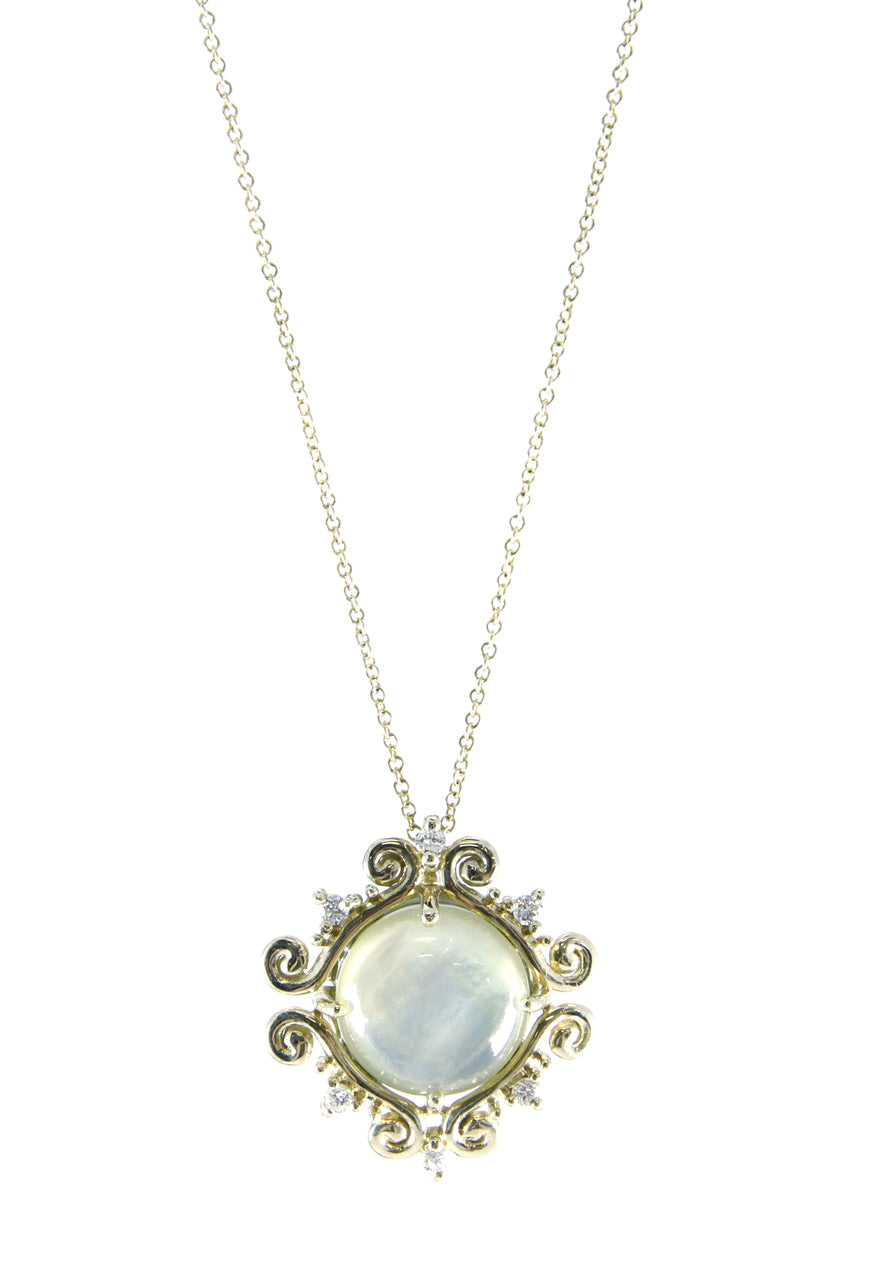 Citrine & mother of pearl diamond necklace by Galatea | GAL-0070
