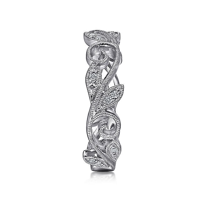 14K White Gold Scrolling Floral Diamond Ring | LR4593W45JJ