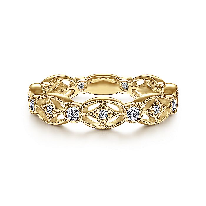 14K Yellow Gold Intricate Cutout Stackable Diamond Ring | LR4648Y45JJ
