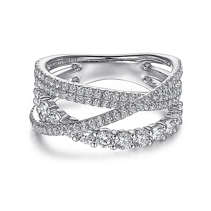 14K White Gold Criss Crossing Layered Diamond Ring