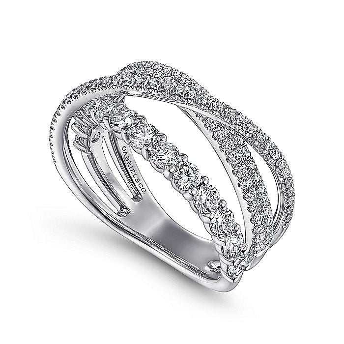 14K White Gold Criss Crossing Layered Diamond Ring