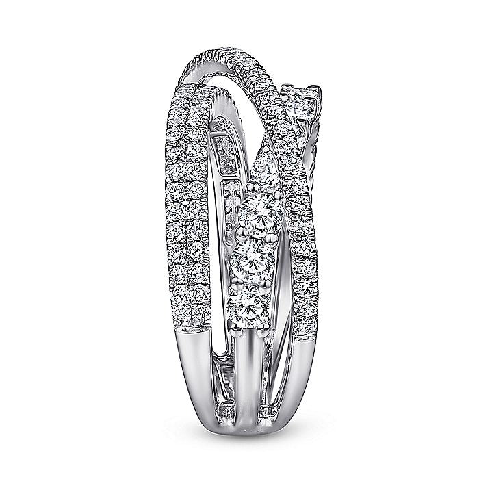 14K White Gold Criss Crossing Layered Diamond Ring