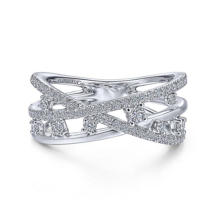 14K White Gold Diamond Criss Cross Ring | LR51661W45JJ