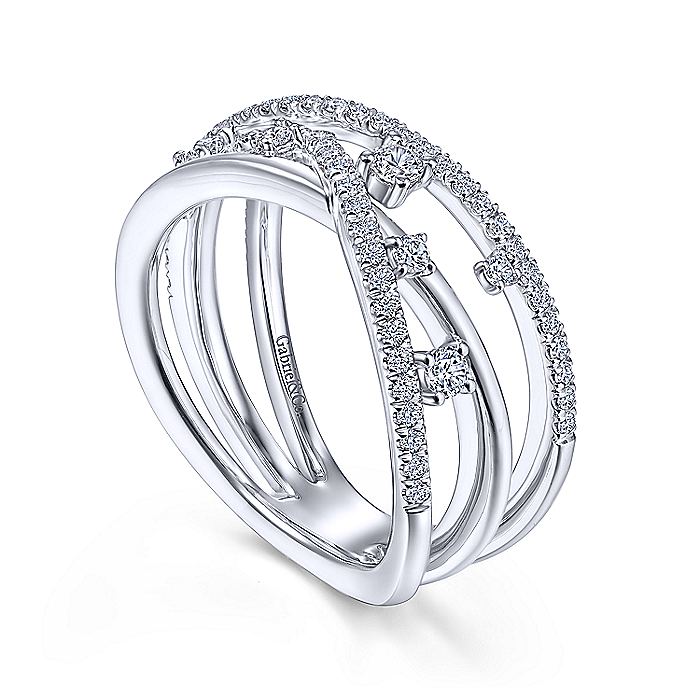 14K White Gold Diamond Criss Cross Ring | LR51661W45JJ