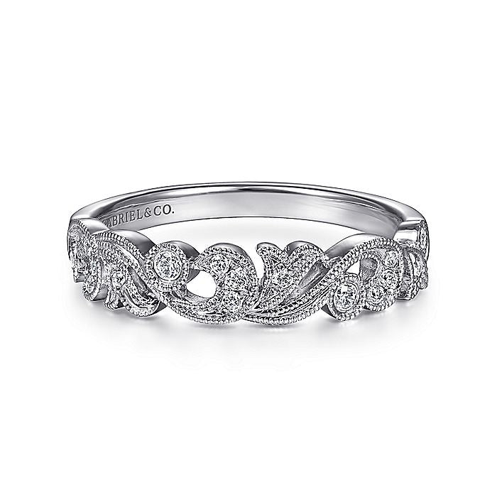 14K White Gold Floral Diamond Stackable Ring | LR51759W45JJ