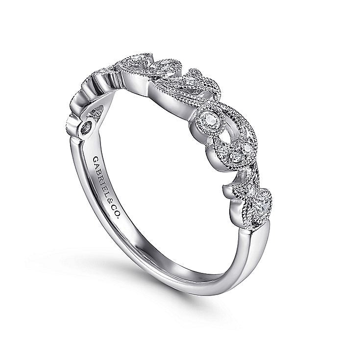 14K White Gold Floral Diamond Stackable Ring | LR51759W45JJ