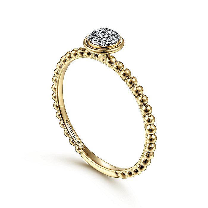 14K Yellow Gold Round Bezel Set Diamond Cluster Ring with Bujukan Beaded Shank | LR51825Y45JJ