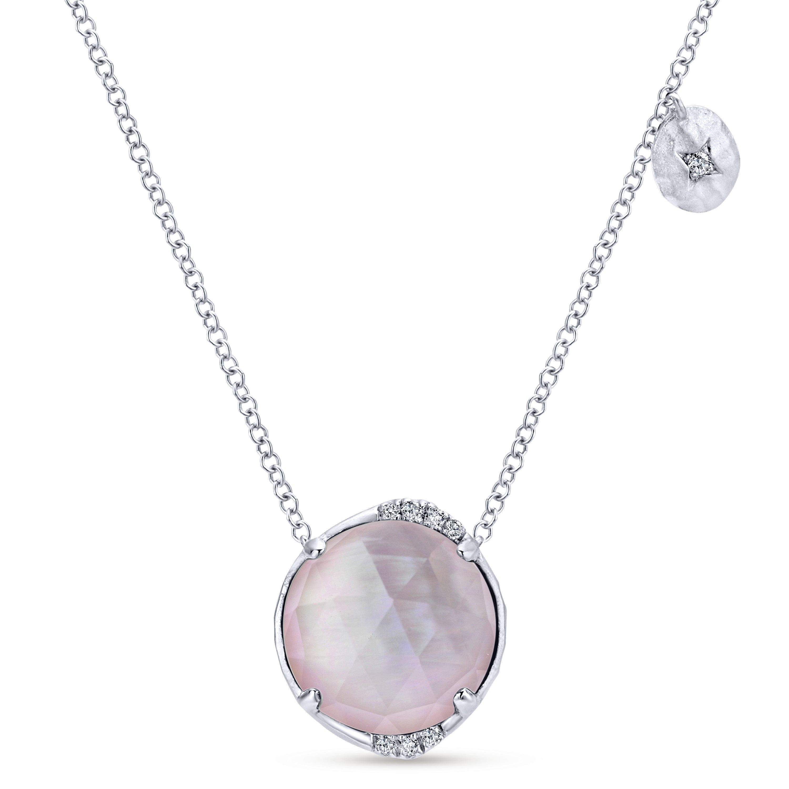 Gabriel & Co 925 Sterling Silver Rock Crystal/Pink MOP and Diamond Pendant Necklace | NK4777SV5XP