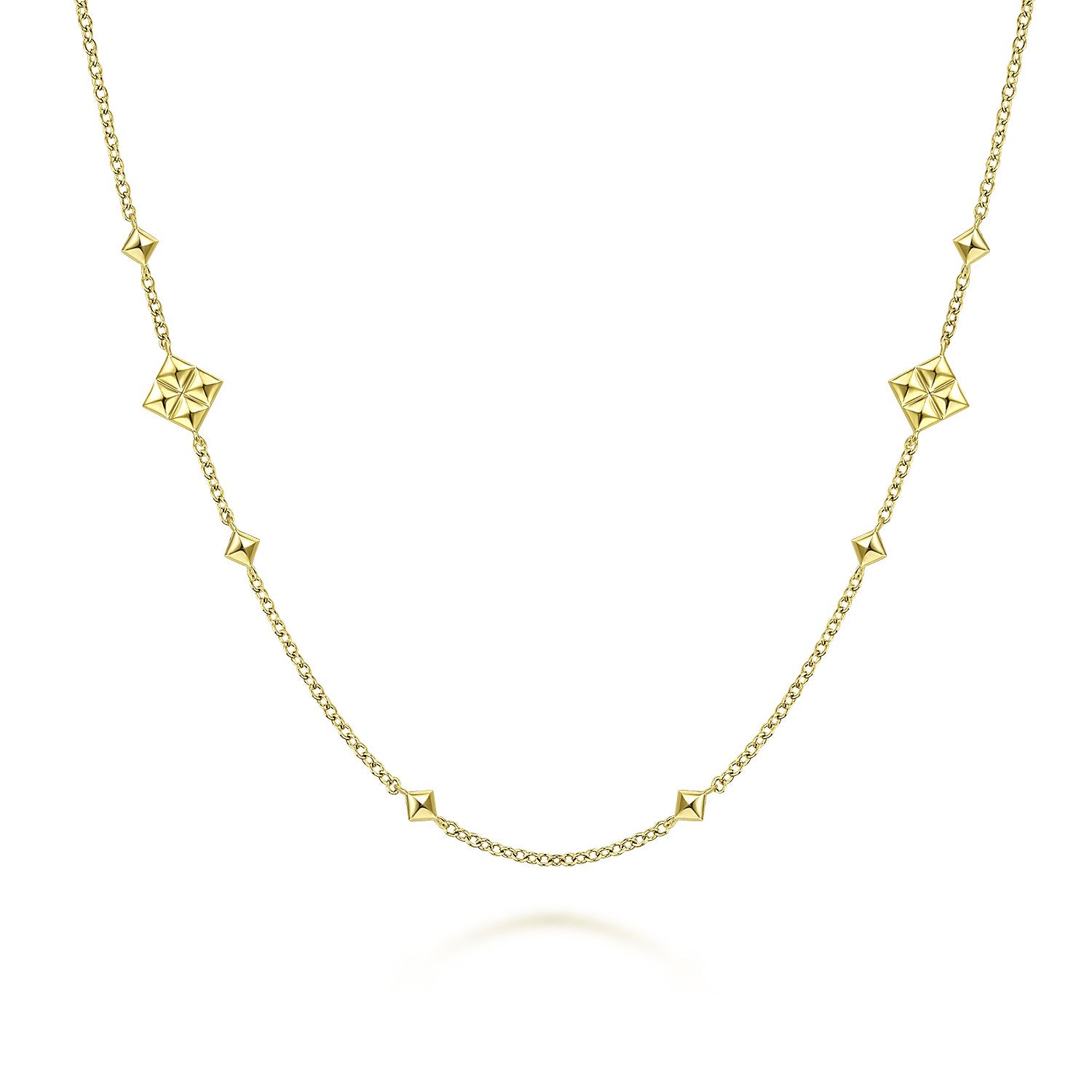 Gabriel & Co 24 inch 14K Yellow Gold Pyramid Quatrefoil Station Necklace | NK6460Y4JJJ