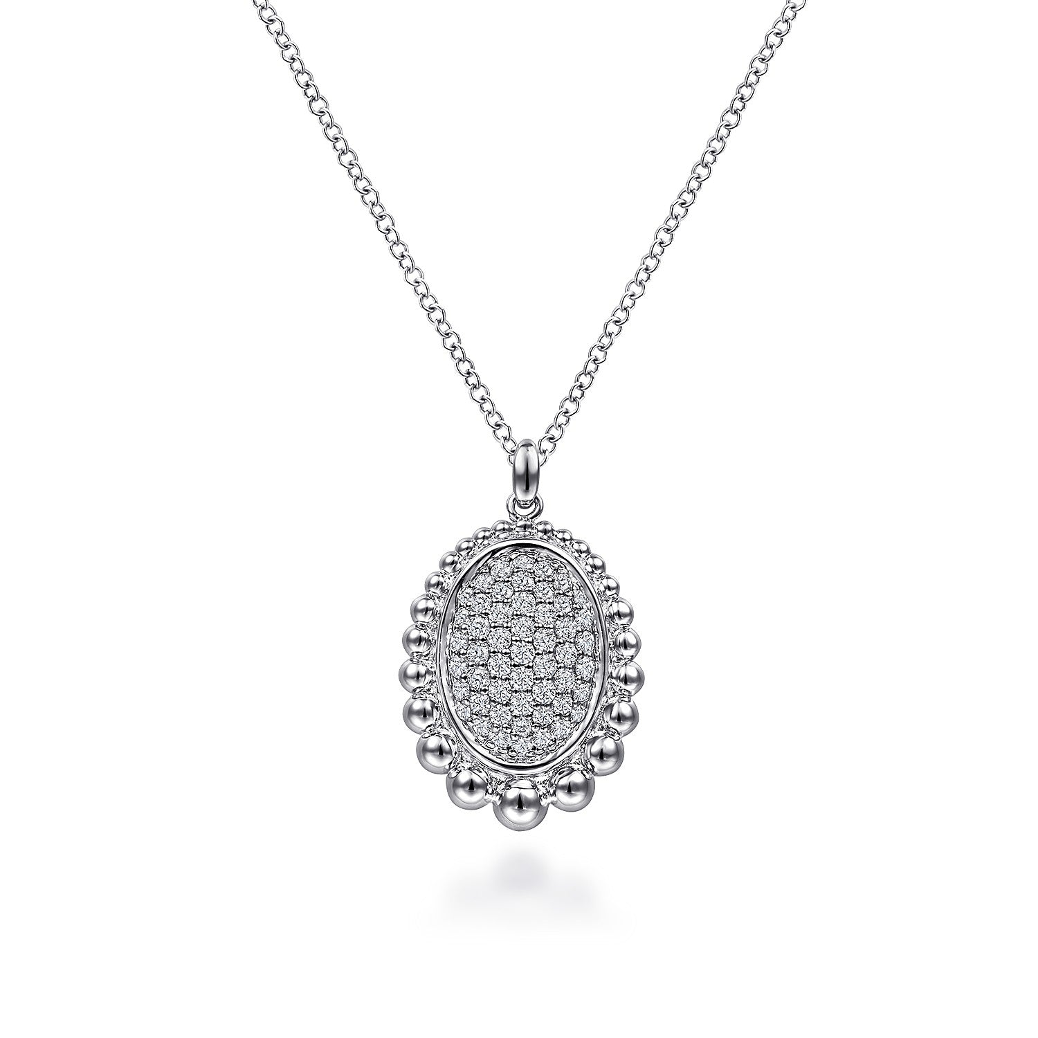 Gabriel & Co 925 Sterling Silver White Sapphire Pave' Center and Bujukan Bead Frame Pendant Necklace | NK6534SVJWS