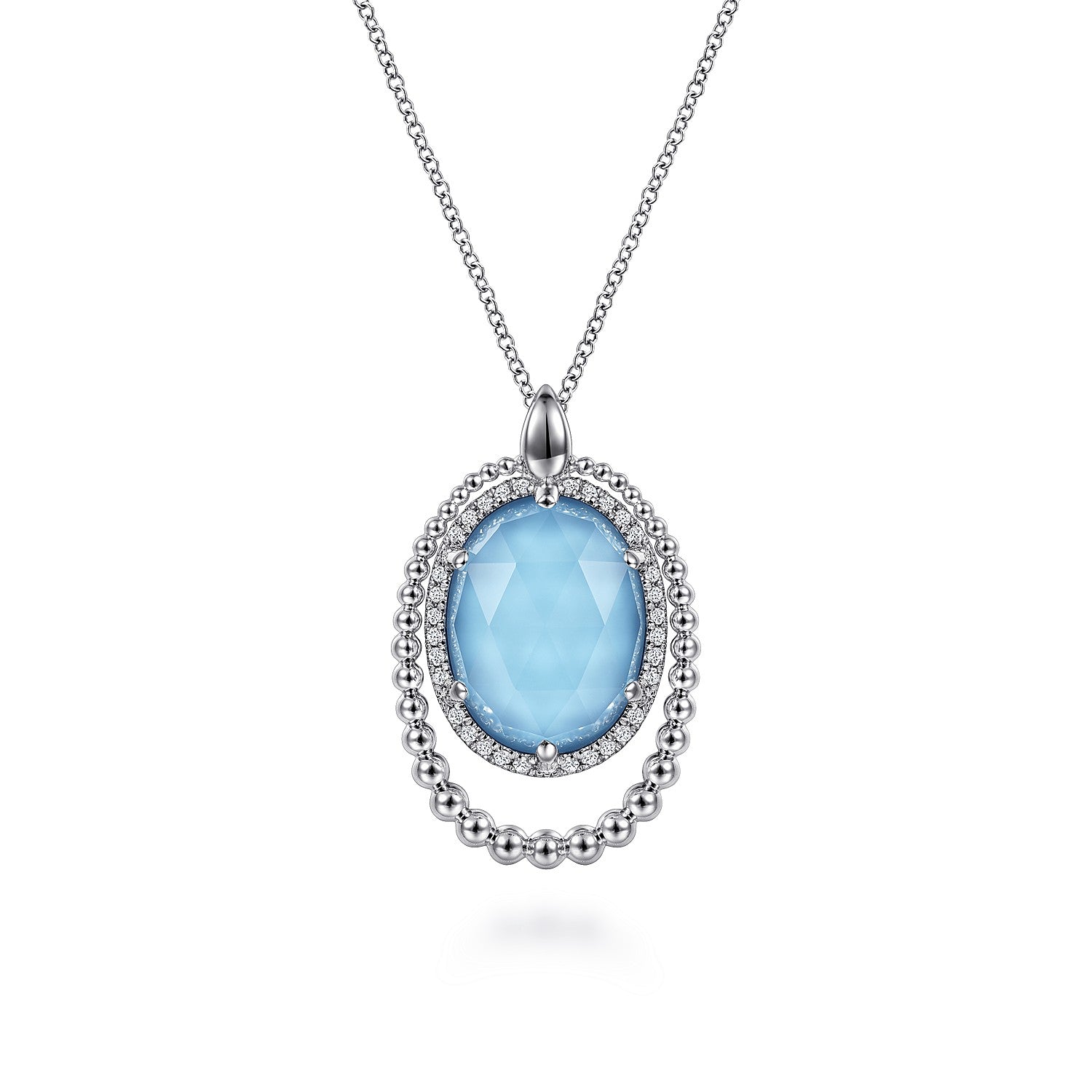 Gabriel & Co 925 Sterling Silver White Sapphire and Rock Crystal and Turquoise Pendant Necklace | NK6543XTSVJMC