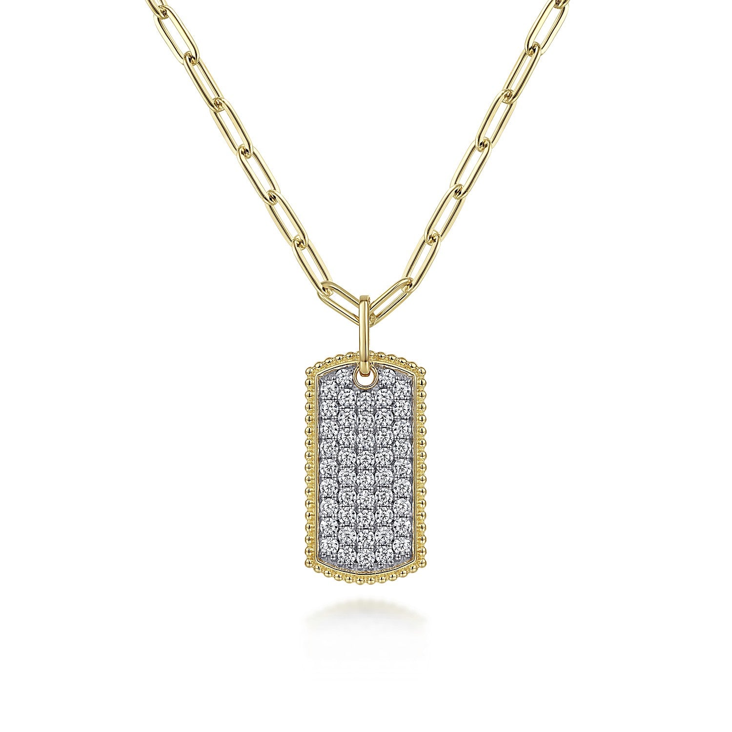 Gabriel & Co 18 inch 14K Yellow Gold Diamond Pave' Dog Tag Necklace | NK6842-18Y45JJ