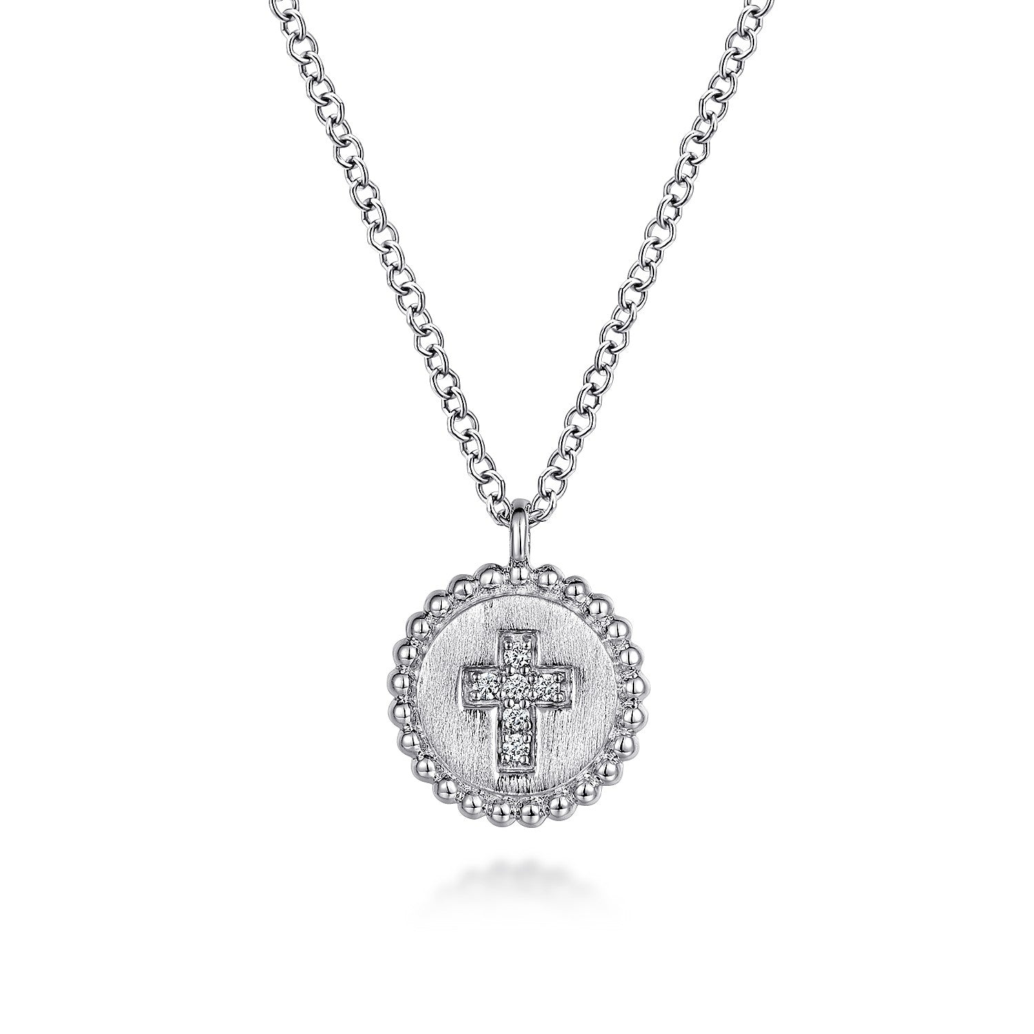 Gabriel & Co 925 Sterling Silver Round Pendant Necklace with Diamond Cross | NK6921SV5JJ