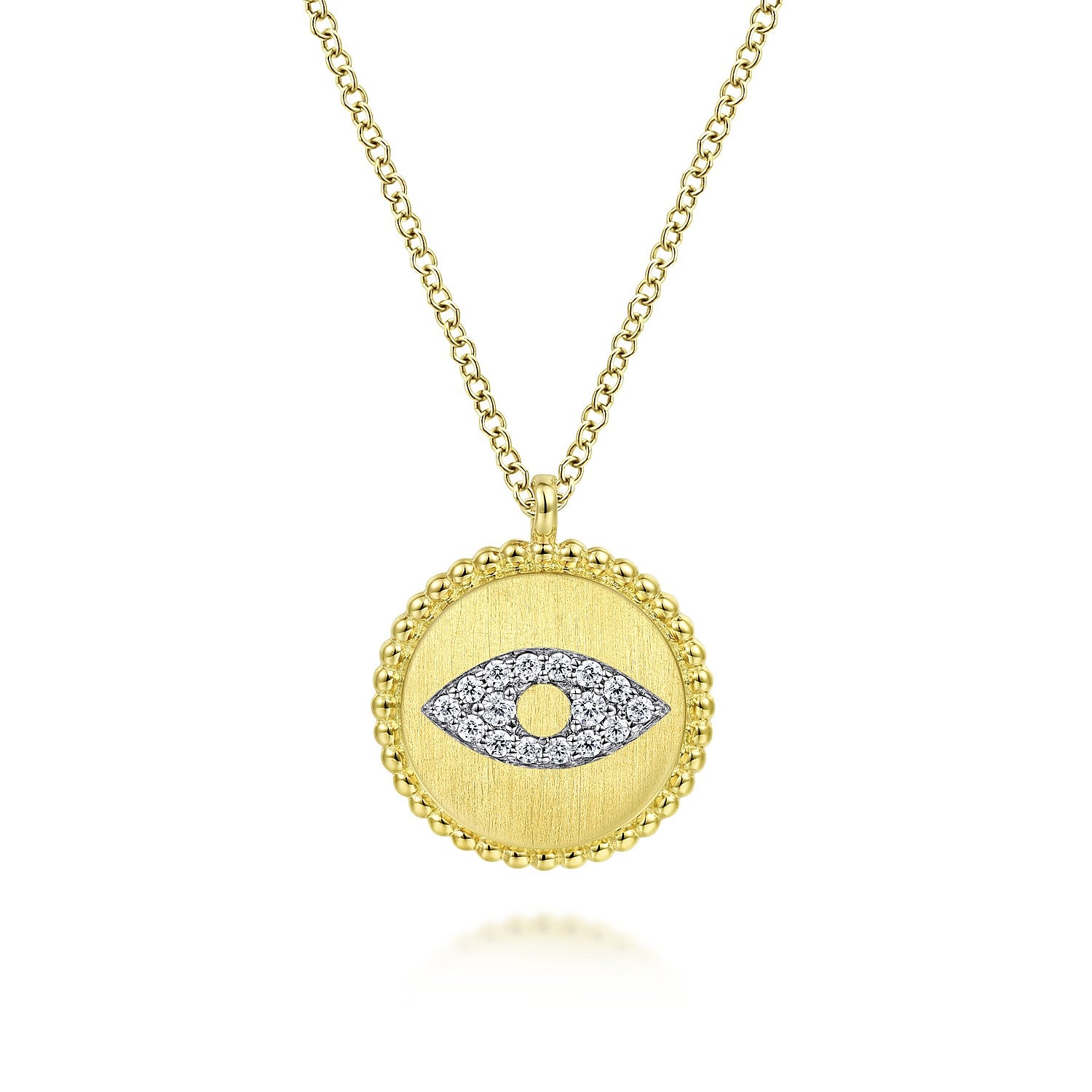 Gabriel & Co 14K Yellow Gold Medallion Necklace with Diamond Encrusted Evil Eye | NK6957Y45JJ