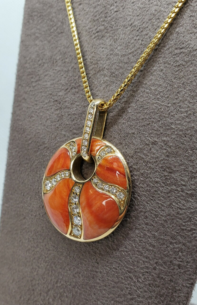 Kabana Orange Spiny Circle Pendant with Diamonds | 804-00035