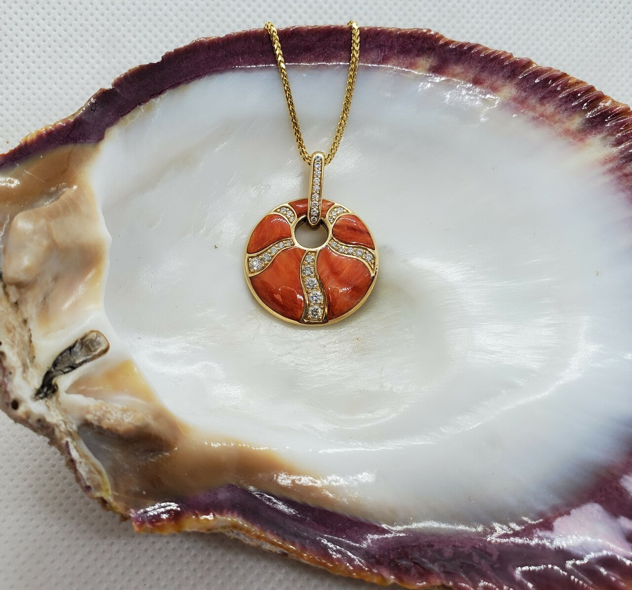 Kabana Orange Spiny Circle Pendant with Diamonds | 804-00035