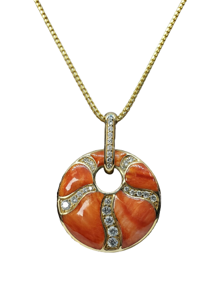 Kabana Orange Spiny Circle Pendant with Diamonds | 804-00035