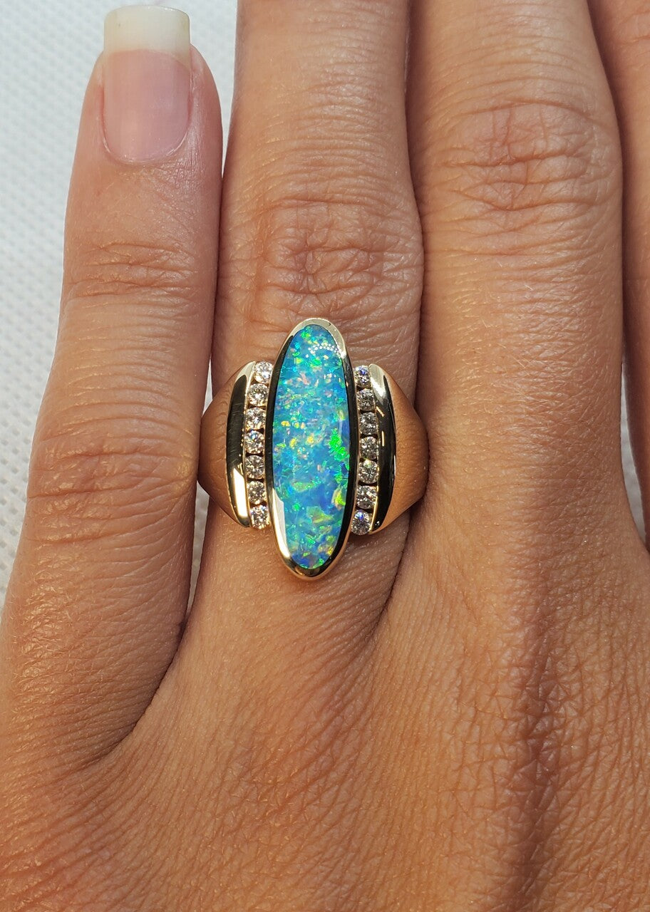 Kabana Austrailian Opal Oval Ring with Diamonds