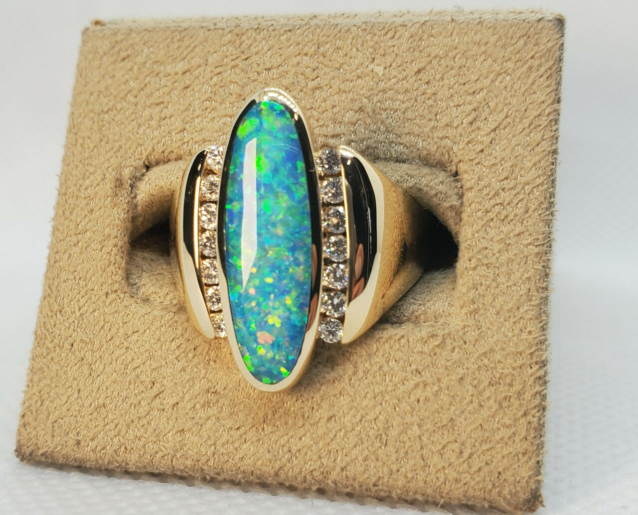 Kabana Austrailian Opal Oval Ring with Diamonds