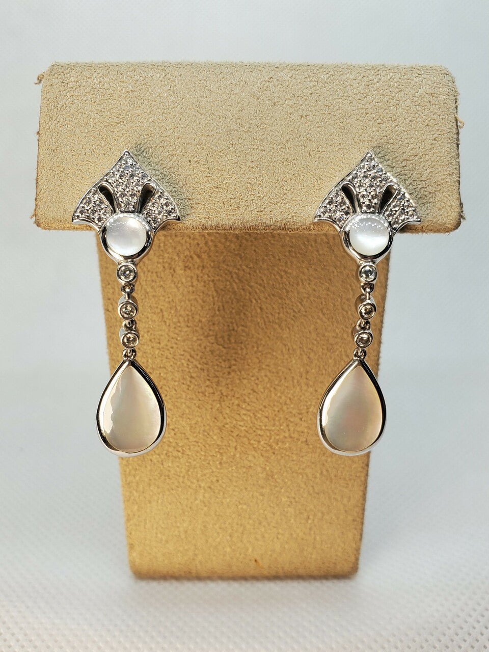 Kabana white mother of pearl & diamond dangle earrings