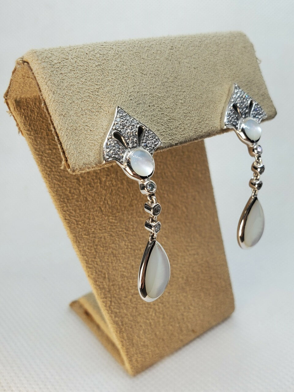 Kabana white mother of pearl & diamond dangle earrings