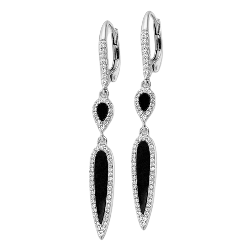 CZ and Black Agate Hinged Dangle Earrings | QE15752