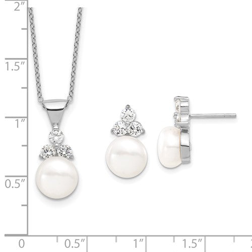 Coin Freshwater Cultured Pearl CZ Earring/Necklace Set