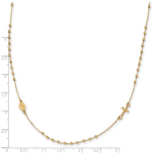 14k Polished Cross Rosary Necklace 16''